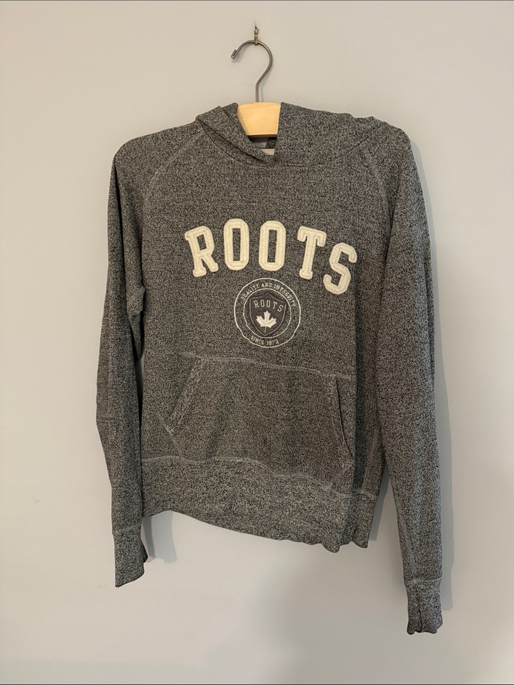 Roots Woman Gray Logo Hoodie Sweater